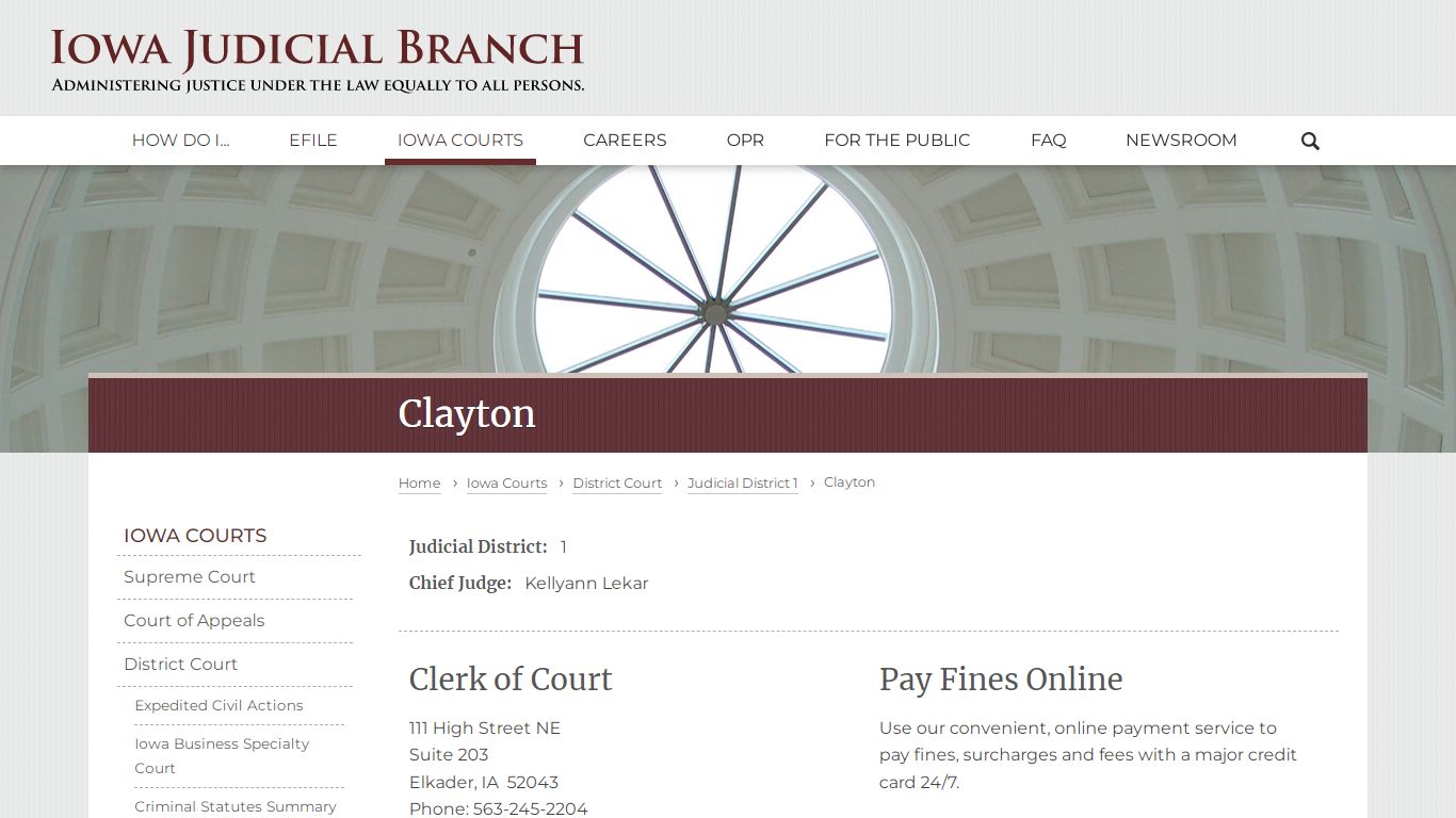 Clayton | Judicial District 1 | Iowa Judicial Branch